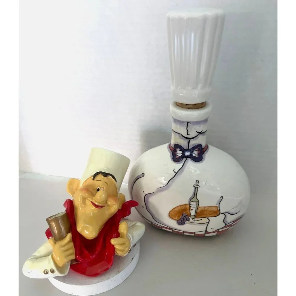 Vtg After‎ Chefs Italian Ceramic Decanter Mike Oleon Garrard & Toothpick Holder